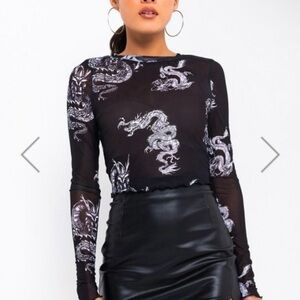 Akira - Dragon Long Sleeve Mesh Top - Like New